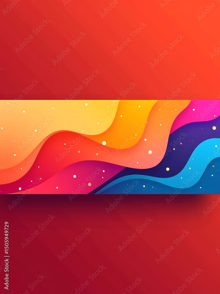 Poster bright colorful geometric shapes wide panoramic banner color gradient abstract red