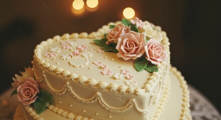 Heart Cake with Pink Roses