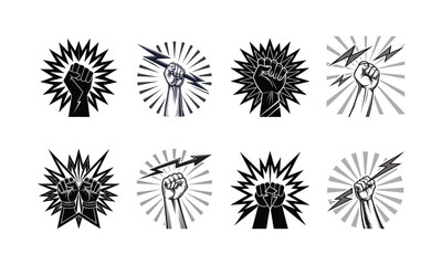 Bold Fist with Lightning Symbol Illustrations