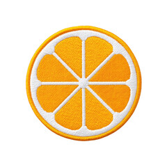 Vibrant embroidered patch featuring stylized orange slice with white segments, showcasing cheerful and fresh design