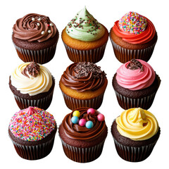 Assorted cupcakes isolated on transparent background