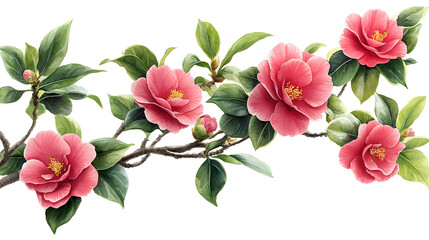 Delicate Watercolor Camellia Blossom