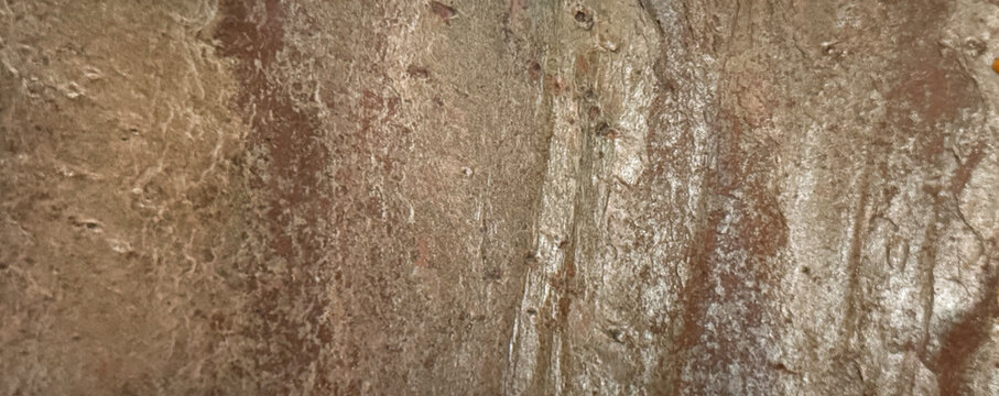 Close up of rusty and weathered brown stone with dark red veins. Natural granite stone with grunge and dirt pattern. Oxidized, and decomposed in bronze color. Seamless background texture.