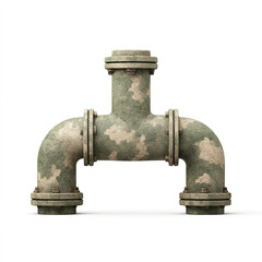 Fototapeta premium Old green pipe with rust and corrosion isolated on white background showing awareness of greenwashing in industrial maintenance