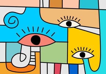 Abstract expressive face illustration in cubism style 