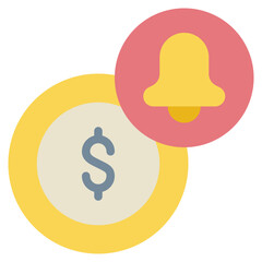 alert bell money coin transaction flat style icon