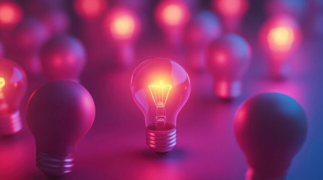 a group of light bulbs with a glowing one in the middle