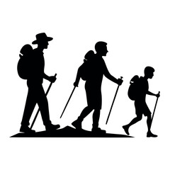 Silhouette of Hikers Trekking on Mountain Trail