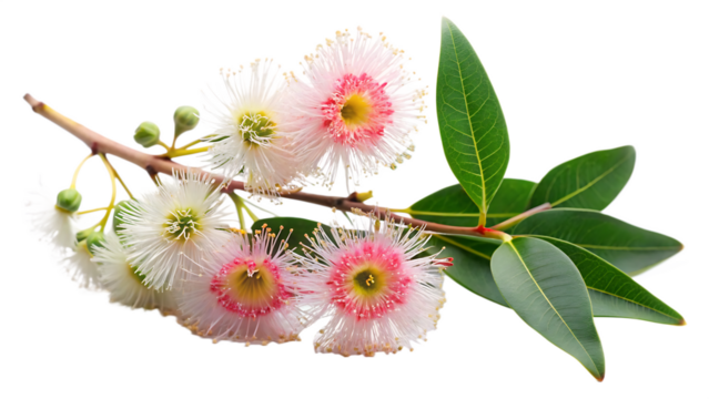 Blooming eucalyptus branch isolated on a white background png ai generated