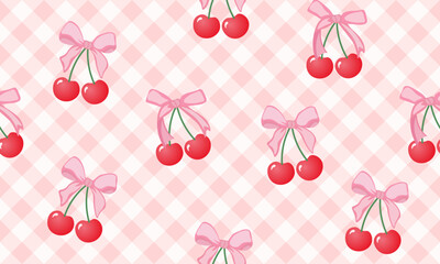 bow seamless patterns, ribbon, gift wrapping paper seamless pattern, Vector graphics. happy birthday, anniversary, party, celebration, fabric, textile, cherry, red pink blue, check, watercolor effect