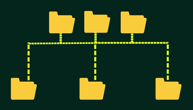 File transfer computer folder to folder animation Alpha Channel. File copying and pasting upload and download concept. Transferring Document, Video, image and PDF Files, data backup.