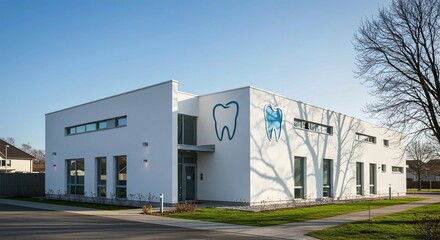 Obraz premium Dental Clinic Interior Featuring a Tooth Logo and Sterile Treatment Room