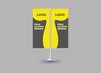 Pole Street Banner Design Template Gray And Yellow Advertisement Promotion Announcement Modern Vector Illustration