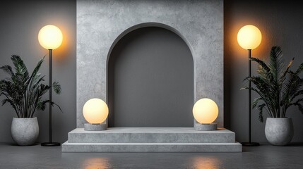 Modern Minimalist Interior with Decorative Lights and Plants