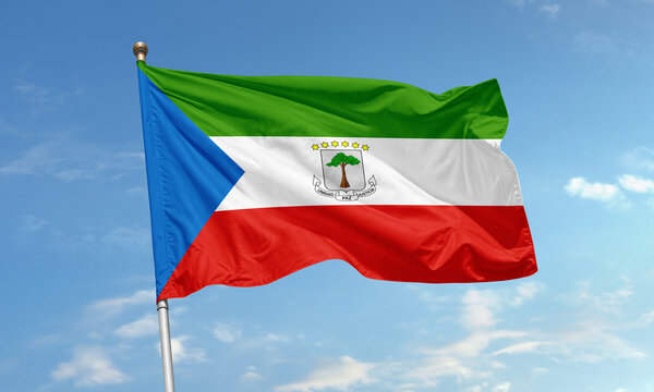 Equatorial Guinea national flag waving in sky