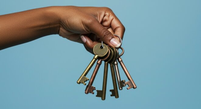 Hand Holding Bunch of Antique Keys on Ring