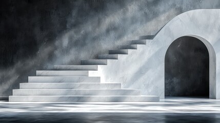 Modern Minimalist Architecture with Steps and Archway in Gray Tone
