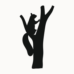 Silhouette of a Squirrel Climbing a Tree A Simple Nature Illustration