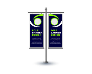 Pole Street Banner Template Design Blue And Green Advertisement Promotion Announcement Modern Vector Illustration