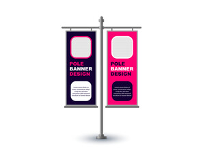 Pole Street Banner Template Design Purple And Pink Advertisement Promotion Announcement Modern Vector Illustration