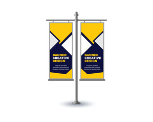 Pole Street Banner Template Design Blue And Yellow Advertisement Promotion Announcement Modern Vector Illustration