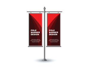 Pole Street Banner Template Design Red Advertisement Promotion Announcement Modern Vector Illustration