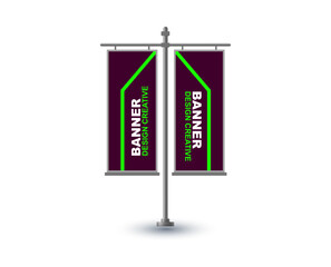 Pole Street Banner Template Design Purple And Green Advertisement Promotion Announcement Modern Vector Illustration