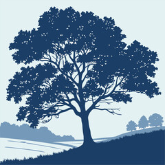 Obraz premium Tree silhouette with seasonal branches and birds in a nature-inspired vector design