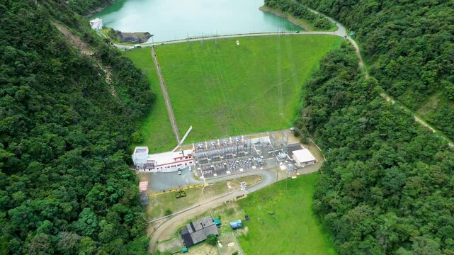 Drone Aerial View of Calima Hydroelectric Dam and Reservoir in Colombia. High quality 4k footage