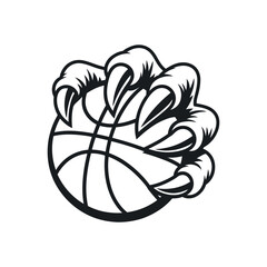 Monster Claw Gripping a Basketball in Black and White Silhouette Perfect for Sport Team Logos and Graphic Design Projects Isolated