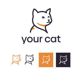 cat featuring a cat head in simple line art with a touch of orange, shown with an alternate color scheme. background illustration design.