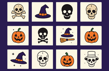 Halloween line icon set. Group of objects. Ghost, horror, celebration, witch, pumpkin.