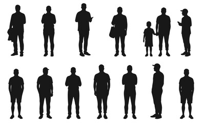 Human Silhouette Vector Set of People Standing in Casual, Formal, and Relaxed Poses – Ideal for Lifestyle, Social, and Business-Themed Graphic Design Projects