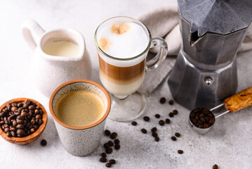 Espresso and cappuccino. Different coffee