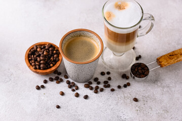 Espresso and cappuccino. Different coffee