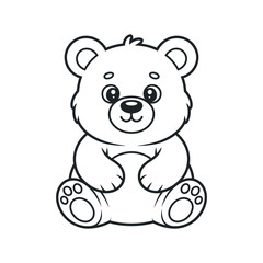 Naklejka premium Cute Cartoon Bear Sitting Down Simple Black and White Line Art Illustration for Coloring Books and Children s Designs Isolated on White