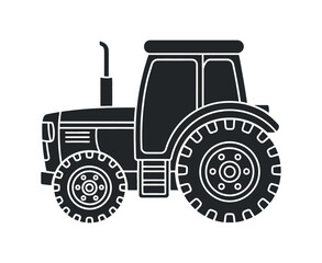 Monochrome Silhouette of a Modern Tractor for Farming Agriculture and Rural Work Showcasing its Design and Functionality in a Simple Clean Vector Illustration
