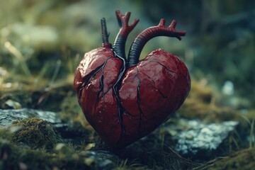 Red Heart on Lush Green Field