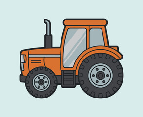 Cartoon Illustration of an Orange Farm Tractor on a Light Blue Background Perfect for Children s Books and Educational Materials Simple and Clean Style Isolated
