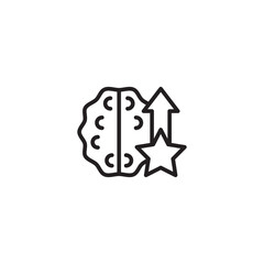 A stylized outline icon featuring a brain on the left, next to an upward-pointing arrow intersecting with a star, symbolizing intellectual growth, improvement, or bright ideas.