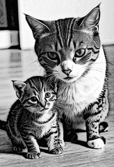 little cat with his mom