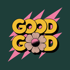 A graphic design poster in a bold, retro style evoking
1980s band logos, featuring the stacked phrase 