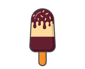 Sweet chocolate ice cream with creamy and sprinkles. Cold dessert and summer food. Isolated vector image