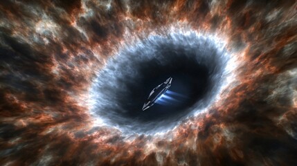 Spaceship Traveling Through a Colorful Wormhole in Deep Outer Space