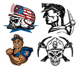 collection of four coal miner mascot designs for stickers or tees