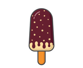 Ice cream with chocolate creamy and sprinkles. Cold dessert and summer food. Isolated vector image