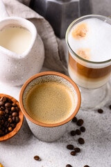 Espresso and cappuccino. Different coffee