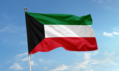 Flag of Kuwait waving in clear sky