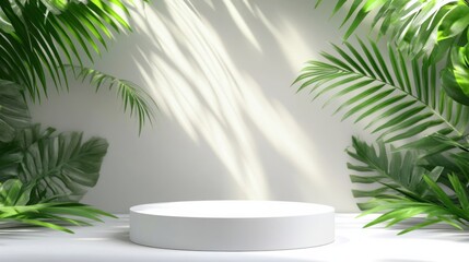 Fototapeta premium a white platform surrounded by green plants