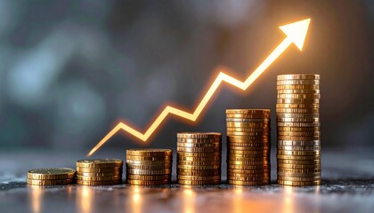 Financial Growth Success Business Investment Gold Coins Stacked Rising Arrow rich money wealth      